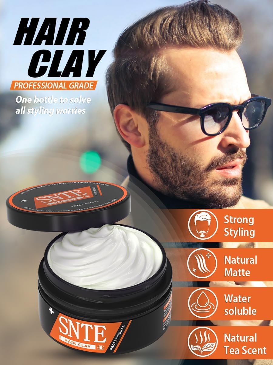 Samnyte Hair Clay, 4.2oz - Natural Hair Wax for Men with Strong Hold, Matte Texture, and Premium Scent - Hair Paste for Men for Textured, Messy and Relaxed Multiple Hairstyles