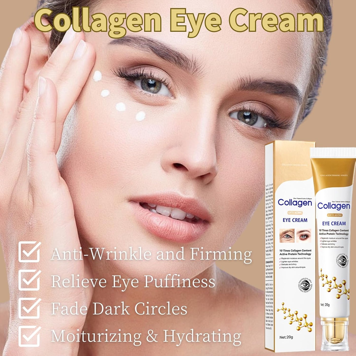 Collagen Eye Cream Anti Aging - Eye Cream for Puffiness and Bags Under Eyes - Under Eye cream for Dark Circles - Moisturizing Eye Serum - Eye Bags Treatment for Women - Firming Eye Treatment Products