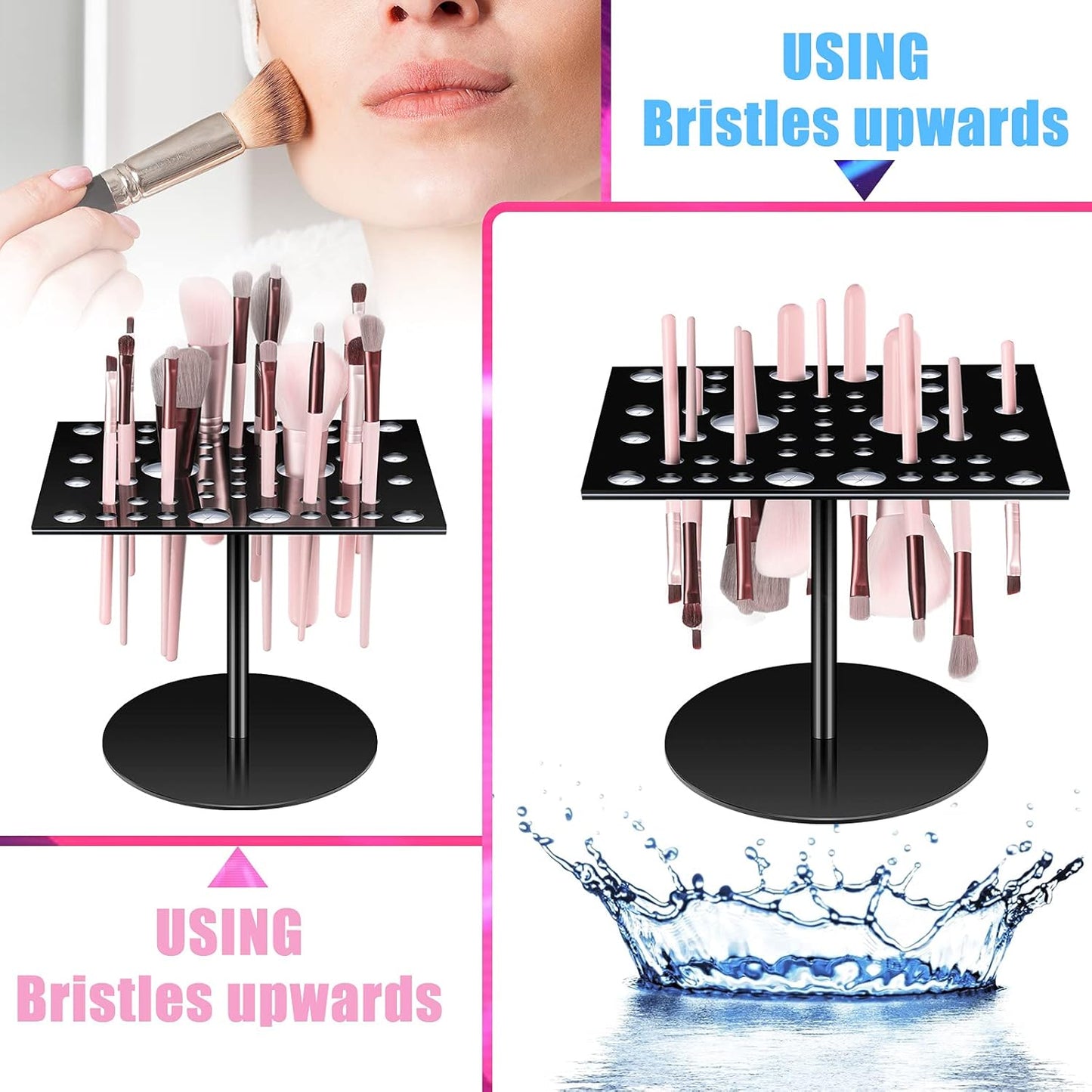 Jetec Acrylic & Silicone Drying Rack for 54 Makeup Brushes, Collapsible, Portable