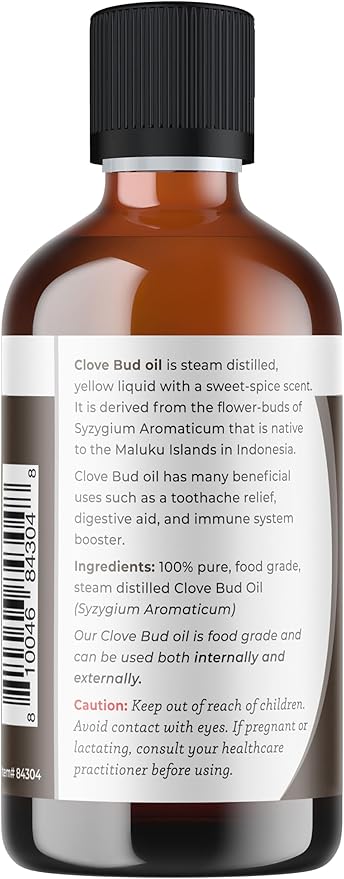 Viva Doria Clove Bud Essential Oil, 100% Pure, Natural Clove Essential Oil, Undiluted, for Aromatherapy | Food Grade, 118 mL (4 Fluid Ounce)