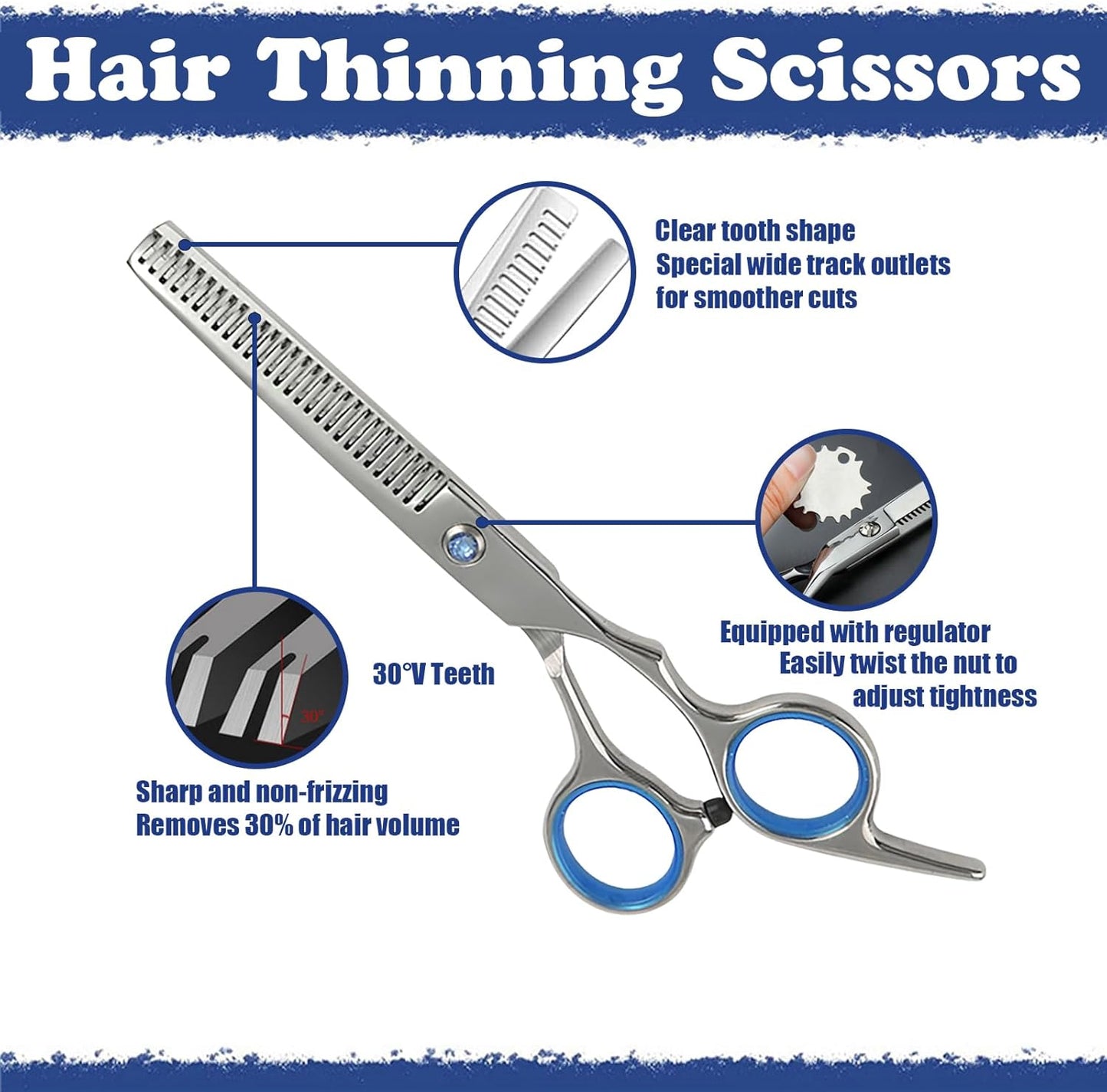 Hair Cutting Scissors Kit,27PCS Professional Stainless-Steel Sharp Barber Professional Hairdressing Shears Set with 6.5 Inch Cutting Scissors,Thinning Shears for Man Woman Adults Kids Home Salon