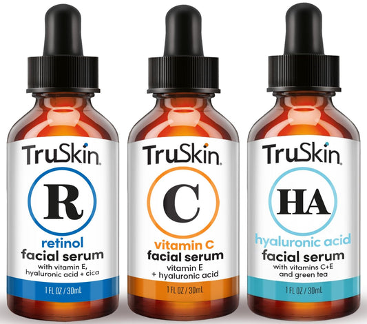TruSkin Face Serum Trio – Hyaluronic Acid, Vitamin C & Retinol Serum for Face – Anti Aging Skin Care Set for Women – Skincare for Bright, Smooth, Hydrated & Firmer-Looking Skin, 1 fl oz, 3 Bottles