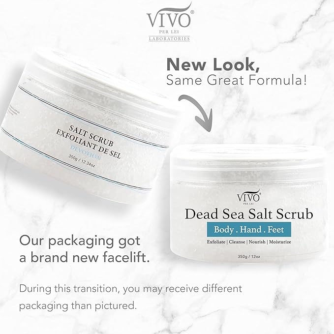 Vivo Per Lei Dead Sea Salt Scrub - Body Exfoliating Scrub with Dead Sea Minerals - For Hands, Feet & Body - Pack of 2