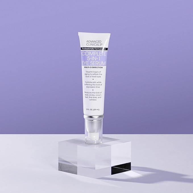 Advanced Clinicals 5-in-1 Eye Serum | Multi-Benefit Visible Anti Aging Under Eye Serum Face Moisturizer Reduces Appearance Of Dark Circles, Puffy Eyes, Crows Feet, Wrinkles, & Fine Lines, 2-Pack
