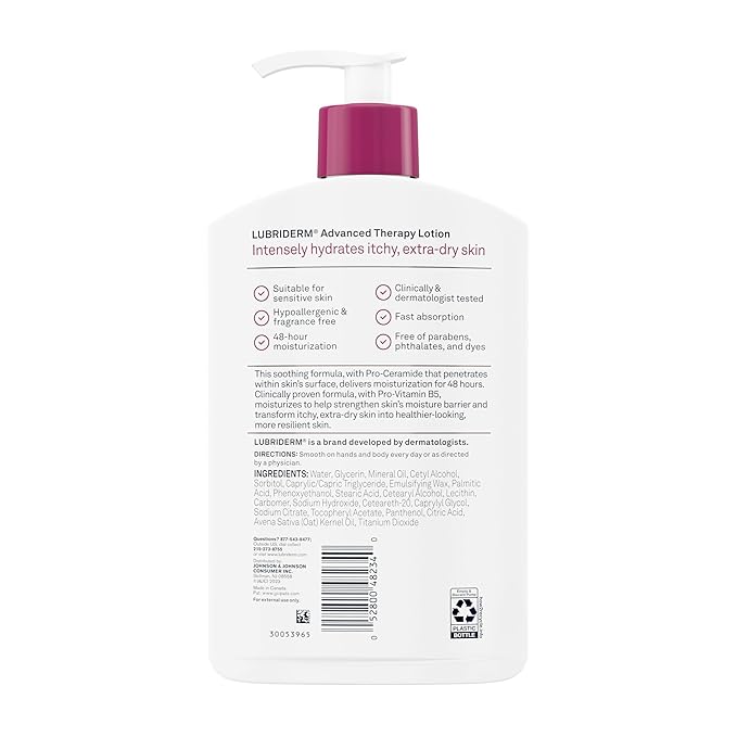 Lubriderm Advanced Therapy Fragrance Free Moisturizing Hand & Body Lotion + Pro-Ceramide with Vitamins E & Pro-Vitamin B5, Intense Hydration for Extra Dry Skin, 16 fl. oz, 2 Pack