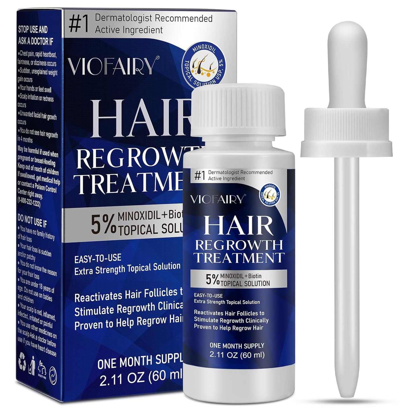 5% Minoxidil for Men, Hair Regrowth Treatment for Thinning Hair and Hair Loss, Topical Solution - 1 Months Supply - Dermatologist recommended (Pack of 1)