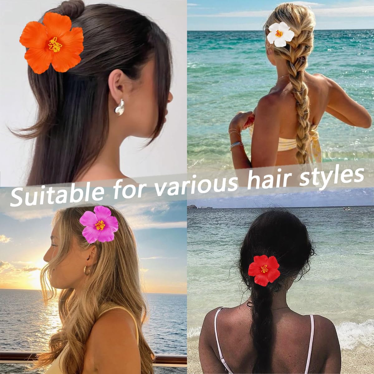 4Pcs Hawaiian Flower Hair Clips For Women Hibiscus Flower Hair Barrettes Alligator Clip Spring Plumeria Hair Accessories Clip Hawaii Party Decorations For Summer Beach Vacation Hair Styling Designs