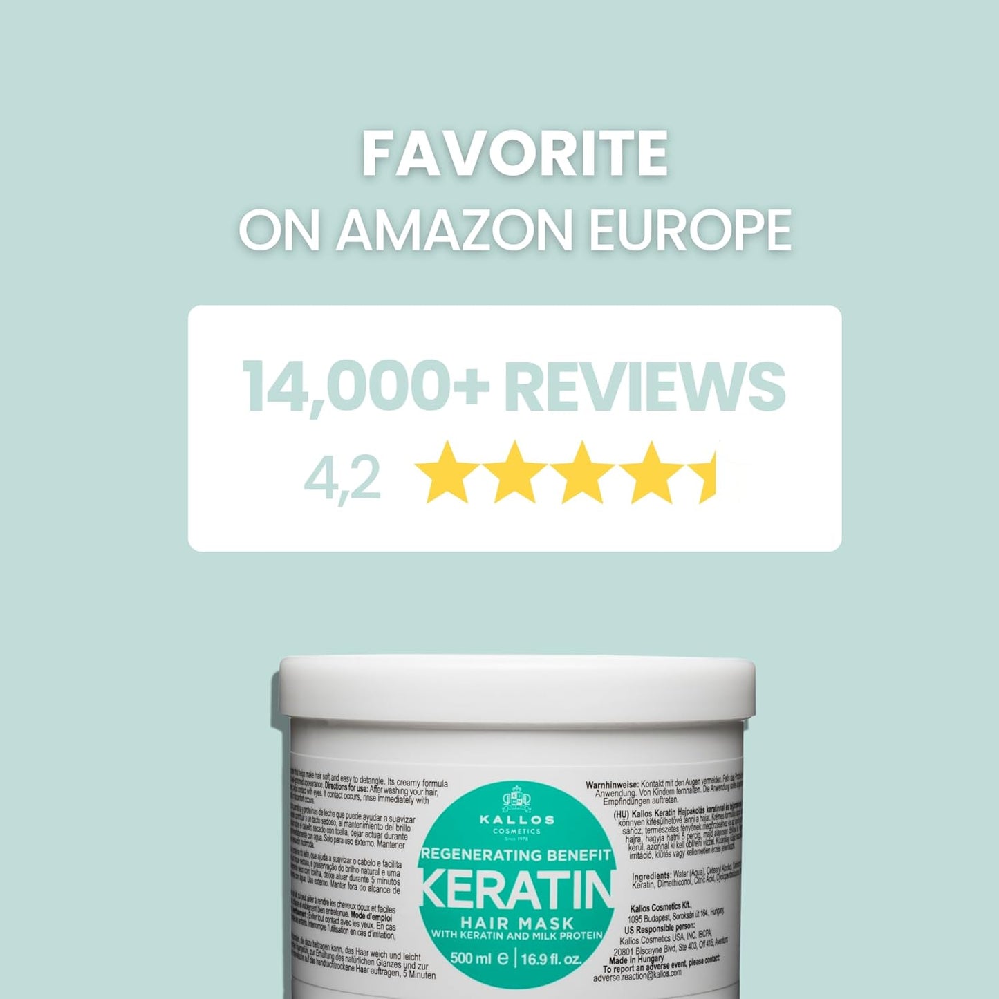 Kallos KJMN Keratin Regenerating Hair Mask with keratin and milk protein for dry, damaged and chemically treated hair 500 ml - 16,90 Fl Oz