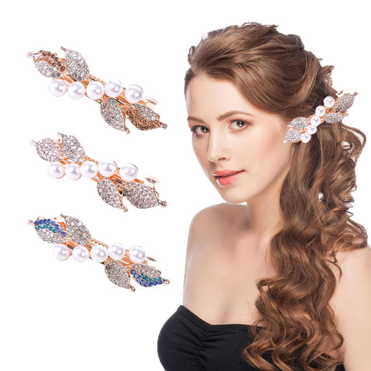 3 Pcs Hair Barrettes for Women Ladies Flower Crystal Rhinestones Barrettes Pearl Spring Hair Clip Hair Accessories Women 6cm, 1-Pearl Multicolor B