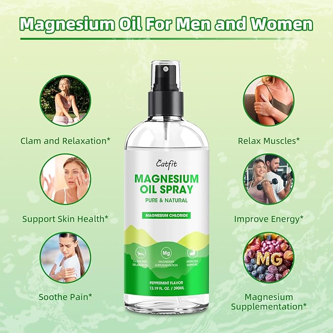 Magnesium Oil Spray - Pure & Natural Magnesium chloride Oil - Topical Magnesium Spray for Feet and Sleep, Soothing Muscles, Mood Support - High Absorption - Peppermint Flavor 390ml(13.19 Oz)
