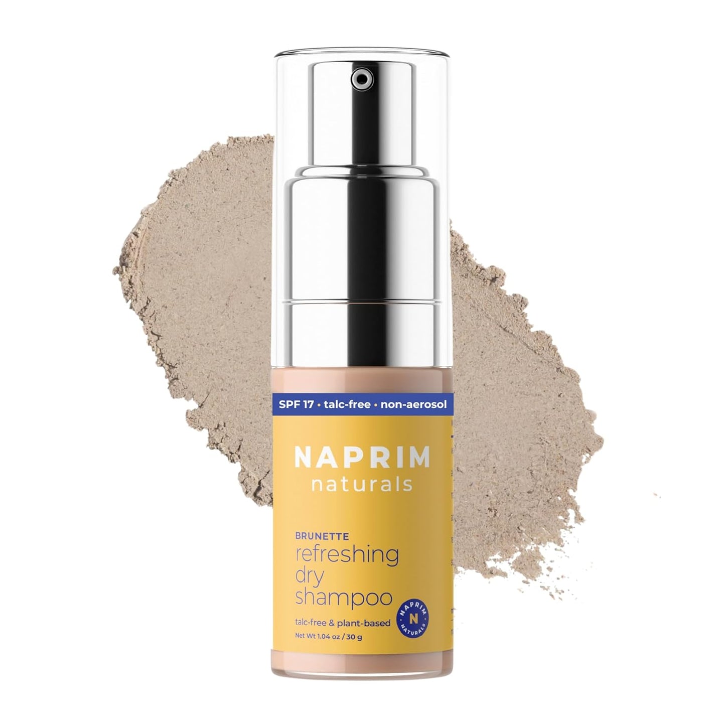 Naprim Naturals Nourishing Dry Shampoo Hair Powder for Brunettes - Talc-Free Oil Absorption for Lightweight Volume - No Residue UV Protection Non-Aerosol - Travel-Friendly Hair Care (30g)