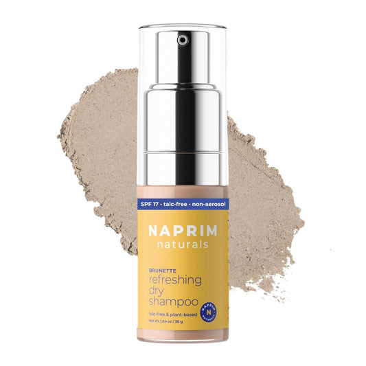 Naprim Naturals Nourishing Dry Shampoo Hair Powder for Brunettes - Talc-Free Oil Absorption for Lightweight Volume - No Residue UV Protection Non-Aerosol - Travel-Friendly Hair Care (30g)