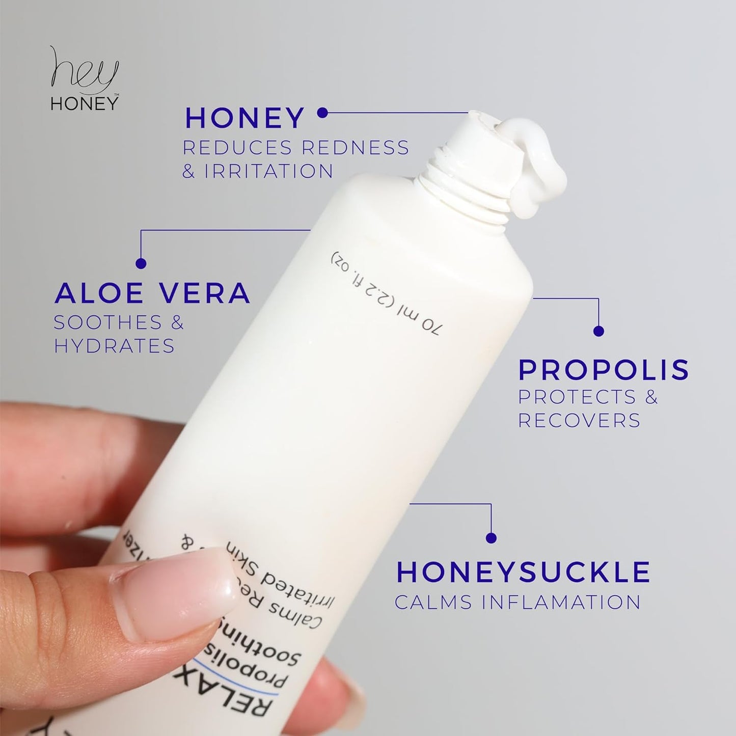 Hey Honey Skincare Relax - Rosacea Relief Cream for Sensitive Skin | Calming Face Moisturizer for Facial Redness & Irritation | Dermatologist Tested, Oil-Free with Honey & Propolis | 2.2 Oz
