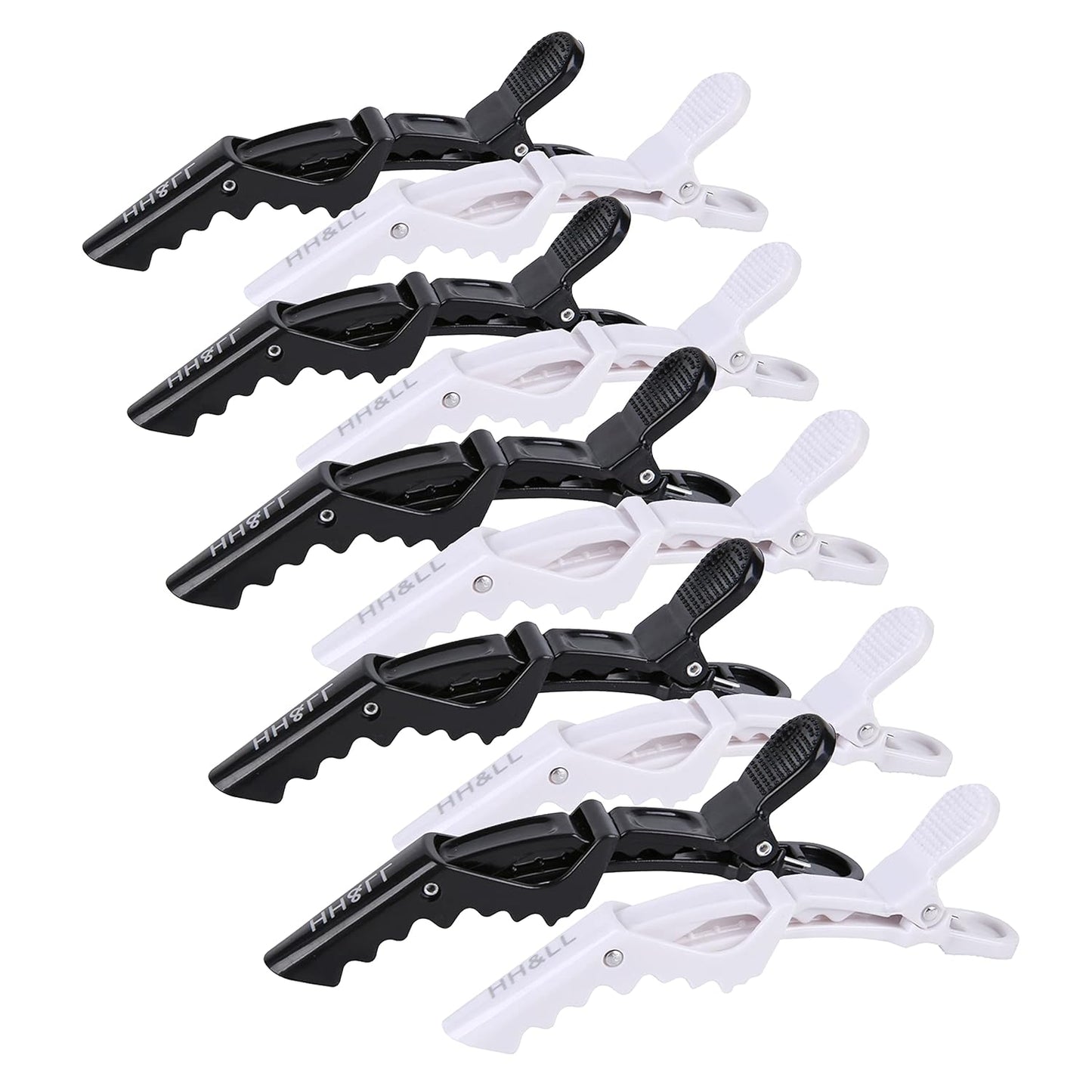 HH&LL Hair Clips for Women – Wide Teeth & Double-Hinged Design – Alligator Styling Sectioning Clips of Professional Hair Salon Quality - 10Pack (Black+White)