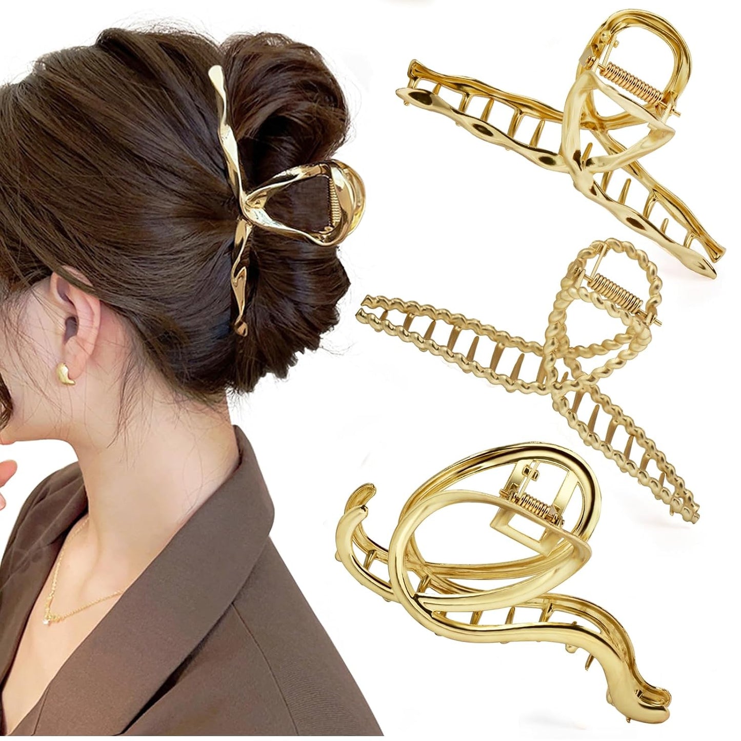 Mehayi 3 PCS Metal Large Hair Claw Clips for Thick Heavy Hair, Big Non-Slip Hair Catch Barrette Jaw Clamp, Strong Hold Claw Barrettes for Long Hair, Fashion Hair Styling Accessories for Women Girls