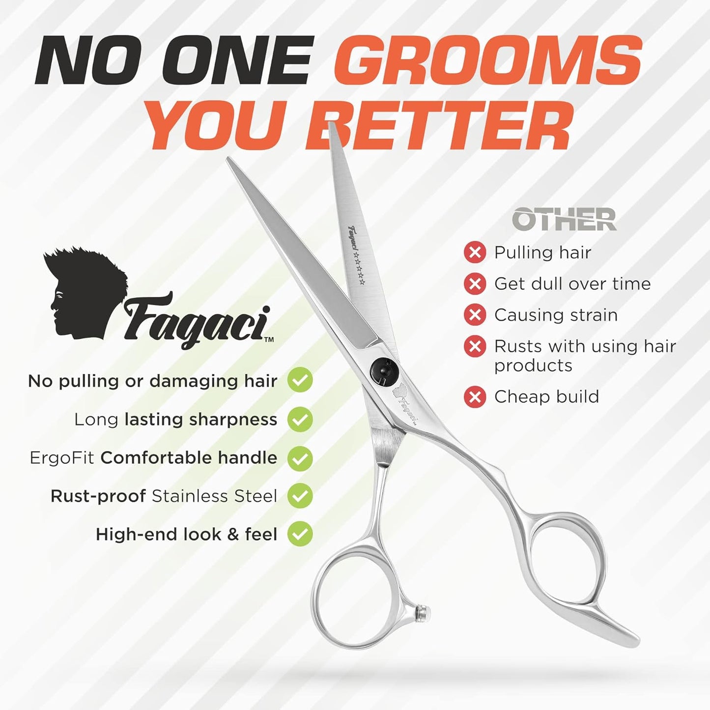 Fagaci Professional Hair Scissors 6” Extremely Sharp Blades, Fine Cutting Blades, Hair Cutting Scissors Professional, Hair Shears, Barber Scissors Set for Men and Women, Haircut Scissors Hair Kit