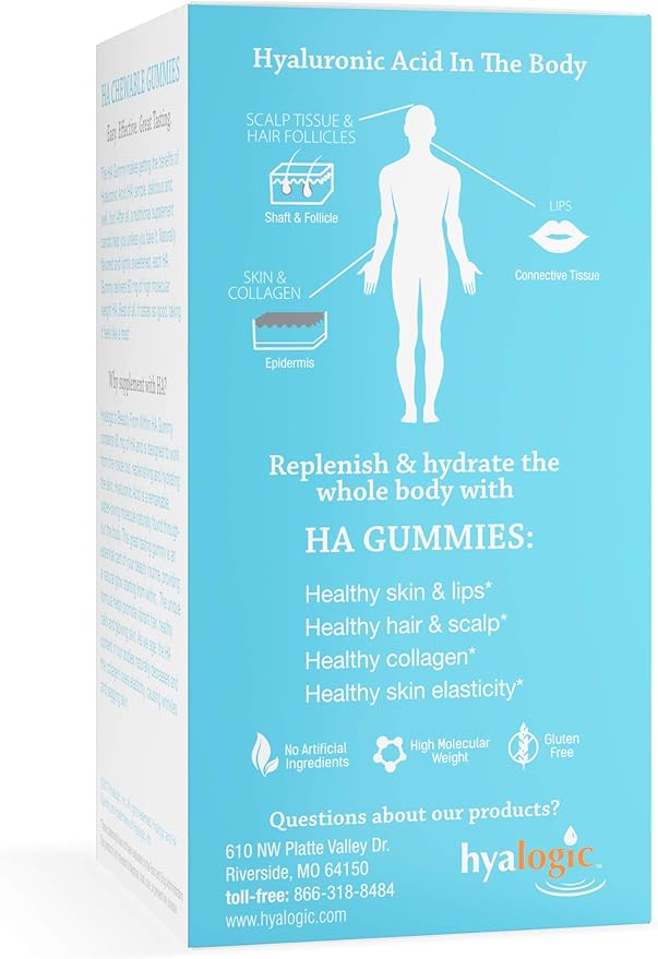 Hyalogic Beauty from Within Hyaluronic Acid Gummies – Ideal for Skin Care and Hair Growth - Delicious Berry-Flavored Gummy Vitamins – Vegan & Gluten Free (60 Gummies)