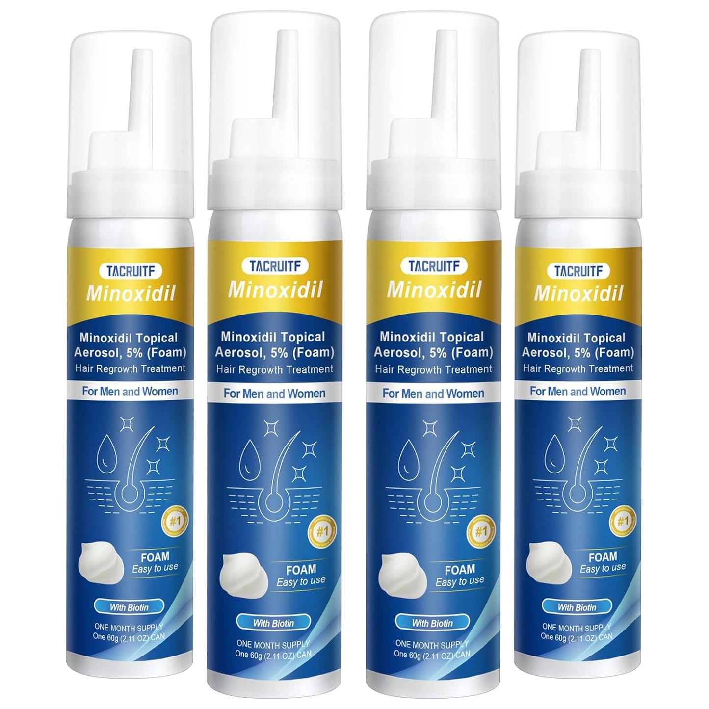 4 Packs Minoxidil Foam, 5% Minoxidil for Men and Women, Infused with Biotin, Hair Growth Treatment, Supports Thicker and Fuller Hair & Beard, Upgraded version (Minoxidil Foam 8.44Oz, 4-Month Supply)