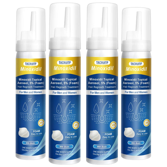 4 Packs Minoxidil Foam, 5% Minoxidil for Men and Women, Infused with Biotin, Hair Growth Treatment, Supports Thicker and Fuller Hair & Beard, Upgraded version (Minoxidil Foam 8.44Oz, 4-Month Supply)