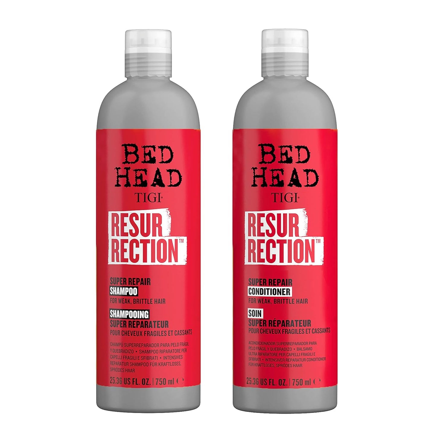 TIGI Bed Head Resurrection Hair Repair Shampoo and Conditioner Set for Dry and Damaged Hair, Maximum Strength with Resurrection Plant, 25.36 fl oz