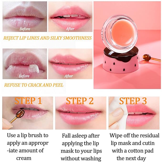 4 Pack Strawberry Lip Mask Bee Lip Balm Strawberry Pot Propolis Moisturizing Hydrating Lip Sleeping Mask Prevention Dry and Cracked Lip Scrubs Exfoliator (4-Strawberry)