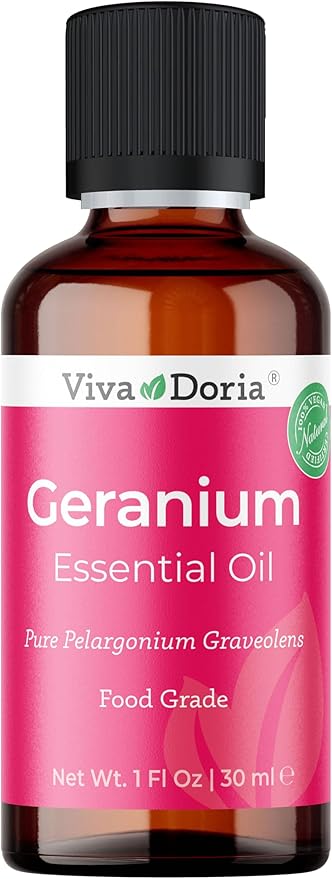 Viva Doria Geranium Essential Oil, 100% Pure, Natural Essential Oil, Undiluted, for Aromatherapy | Food Grade, 30 mL (1 Fluid Ounce)