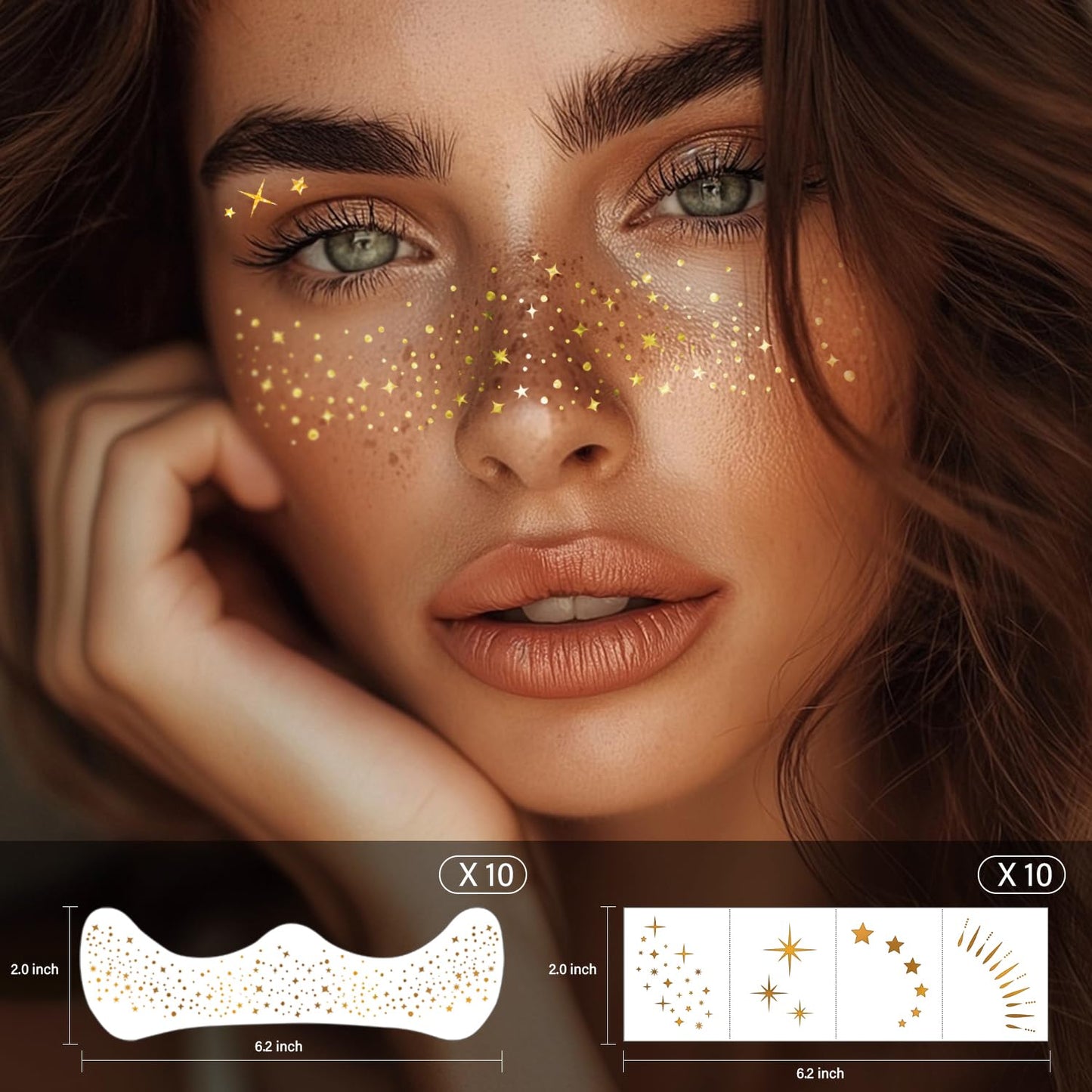 20 Pcs Gold Glitter Freckles Face Tattoo, Gold glitter Freckles Makeup Patches, Waterproof Sparkle Freckles, Glitter Freckles Temporary Face Tattoos for Women