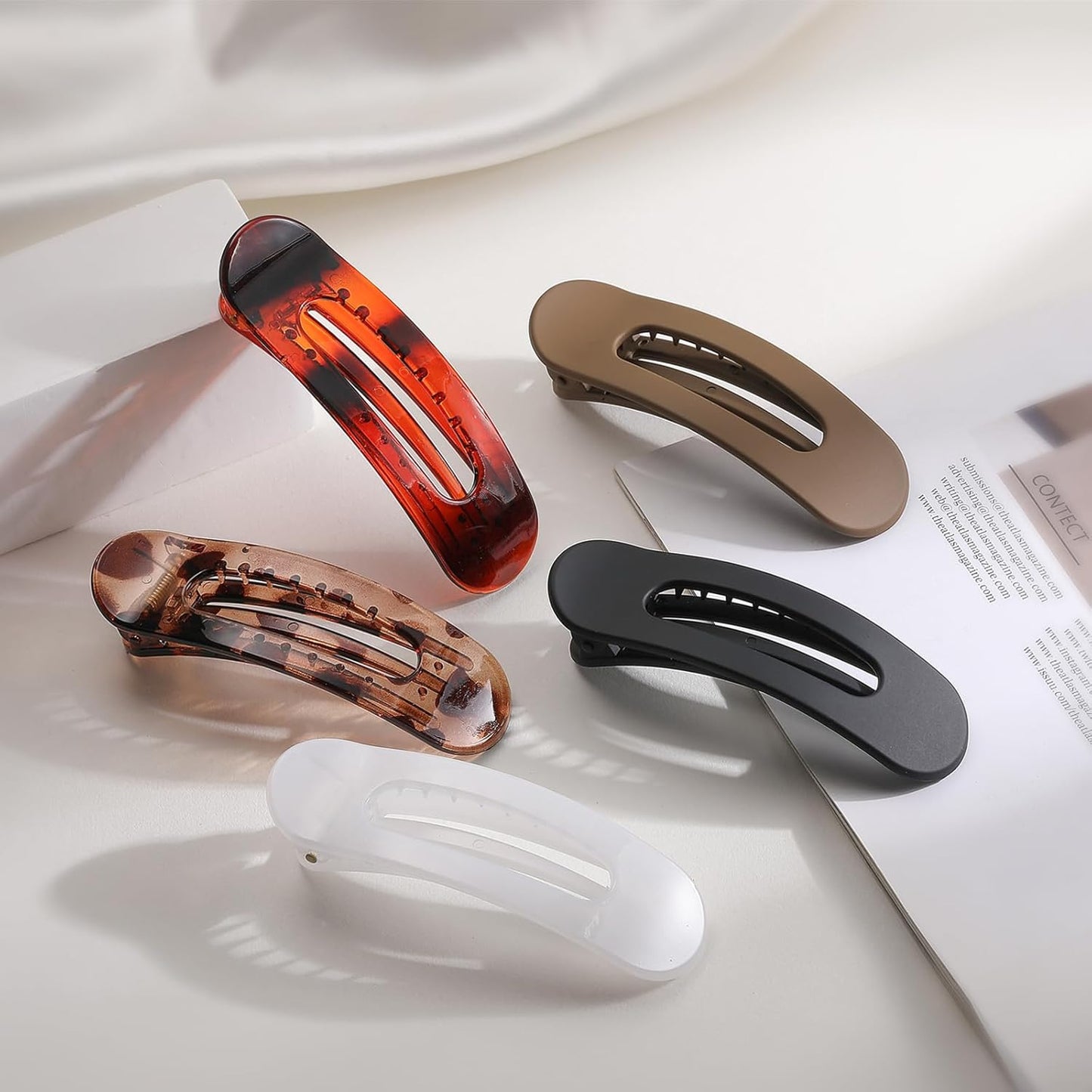 5 Pcs Flat Hair Clips, Medium Lay Flat Claw Clips for Women Girls,Strong Hold Non-slip Matte Hair Claws for Thick Thin Hair(Black&Tortoise)