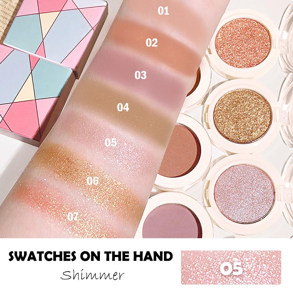 Eyeshadow Single Glitter, High-Pigment Monochrome Eye Shadow Pressed Powder, Everyday Velvety Silky Eye Makeup Looks, Professional Long-Lasting Waterproof Single Eyeshadow Palette, Rose Gold 05