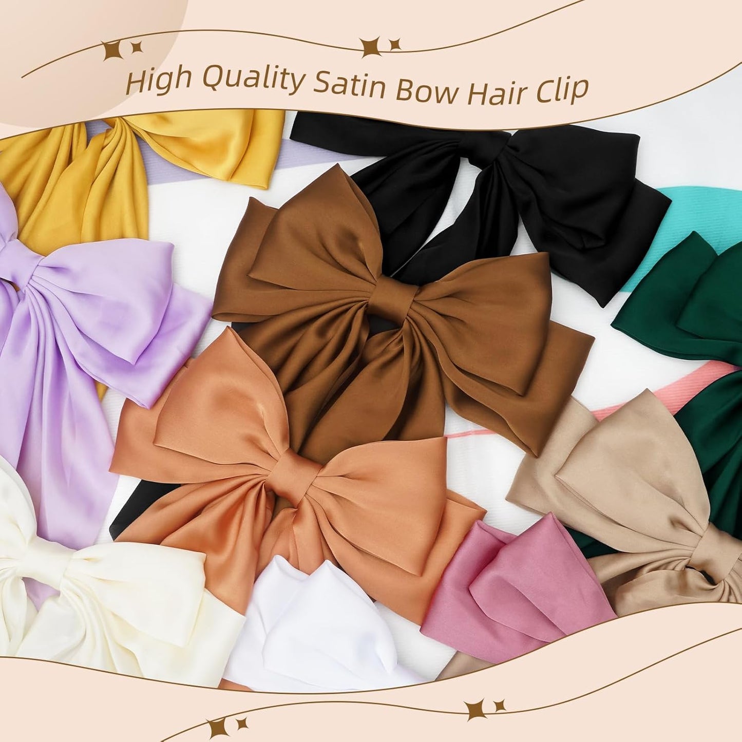 Large Hair Bows 2PCS Pink White Hair Bow for Women Big Satin Long Tail Hair Bow Hair Clips Aesthetic Hair Accessories