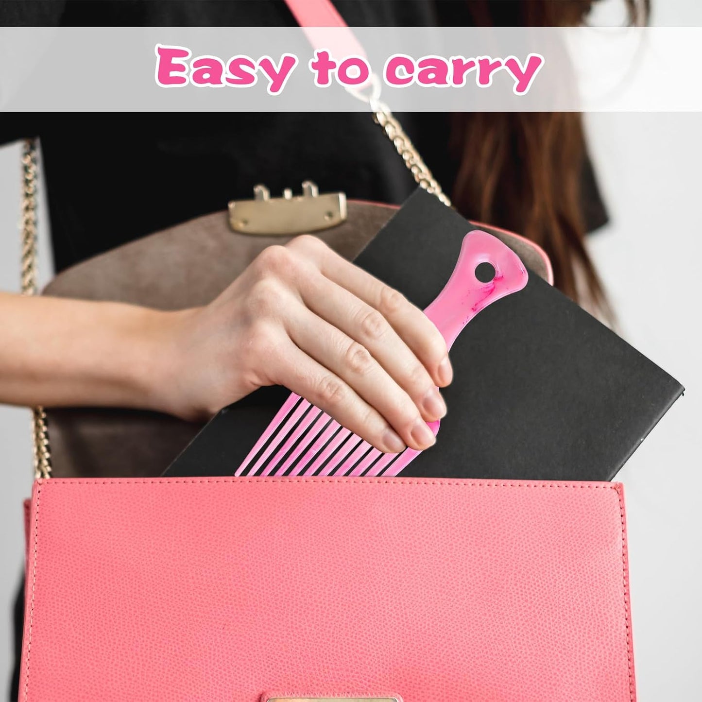 2 PCS Pink Comb, Wide Tooth Hair Picks Comb for Hair Styling, Hanging Pick Combs for Curls Women Men