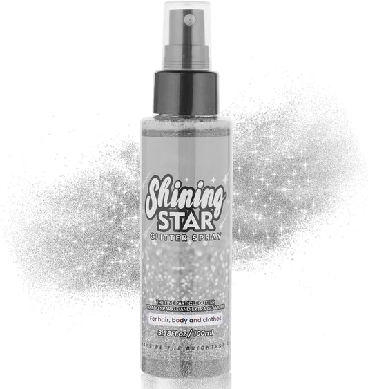 MEICOLY Silver Hair Body Glitter Spray,100ML(3.53OZ),Liquid Glitter Hairspray,Sparkle Glitter Spray for Hair/Body/Clothes,Body Shimmer for Skin,Lightweight,Long Lasting