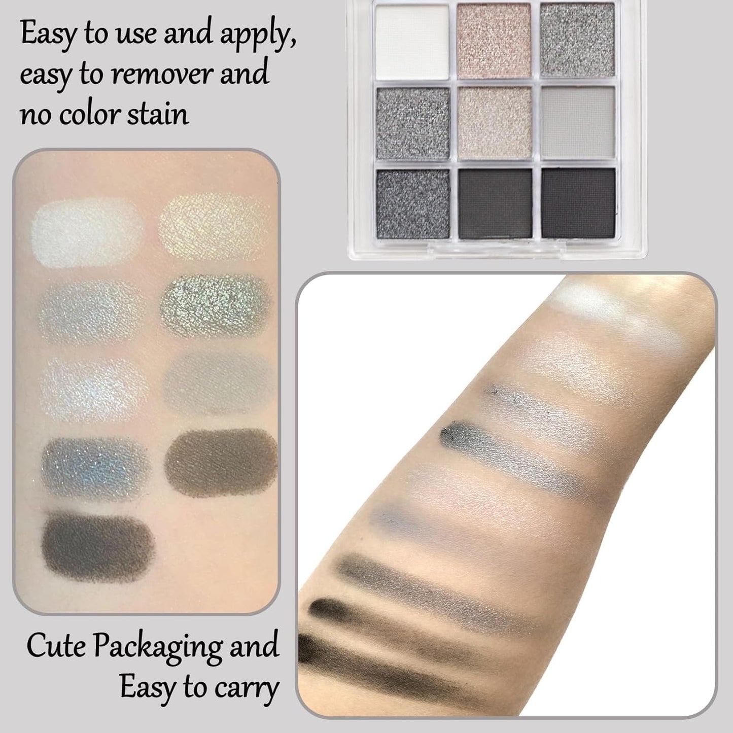 Black Grey Smoky Eyeshadow Palette,15 Colors Matte Shimmer Pigmented Eye Shadow Makeup Palette Set with 3 Eyeshadow Brushes,Glitter Eyeshadow Makeup Palette for Daily Halloween Goth Makeup(D)