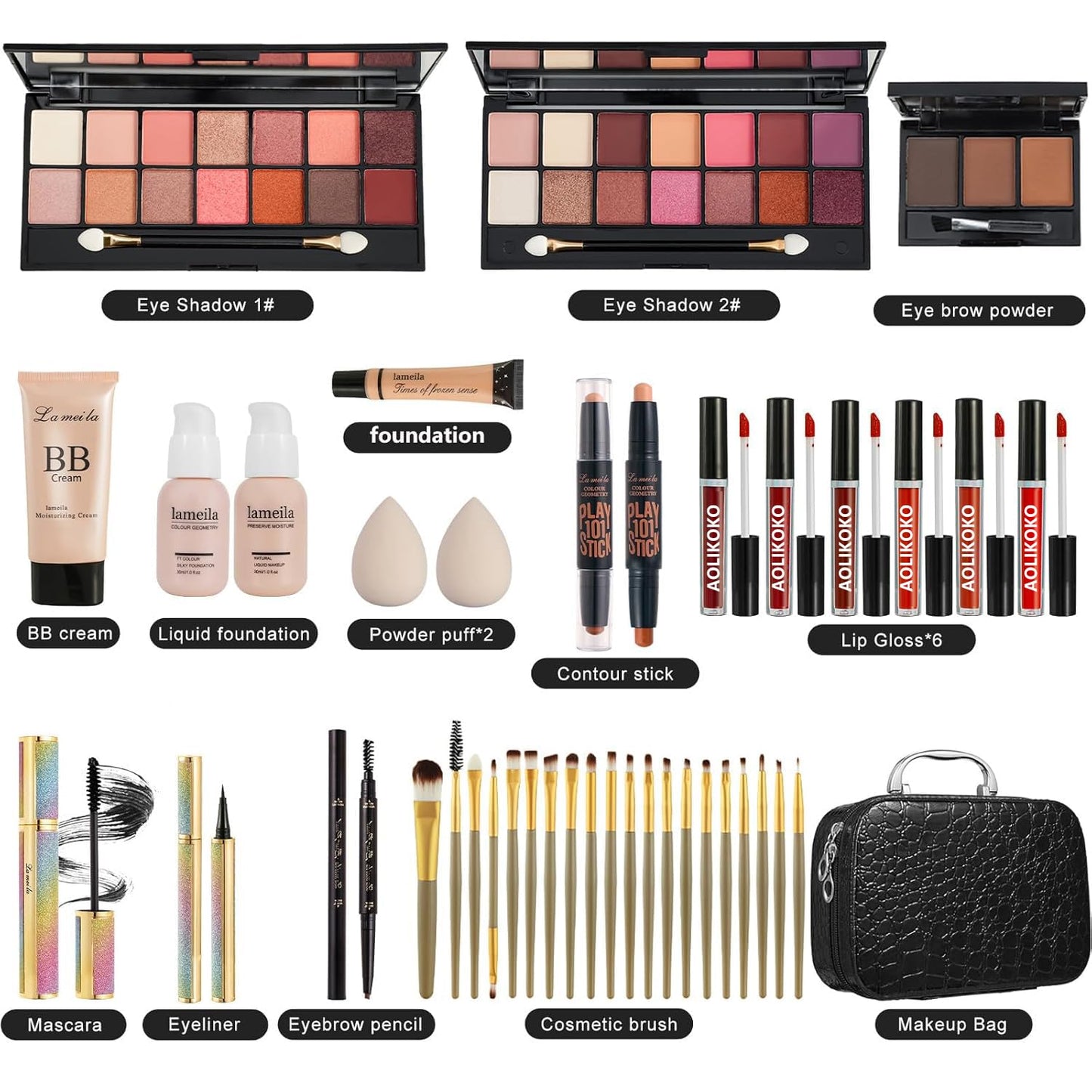 All in One Makeup Kit for Women Full Kit,Makeup Set for Women, Includes Eyeshadow Palette/Foundation/lip gloss/Eyeliner/Mascara/makeup Brush,Makeup Gift Set for Christmas & Birthday&Holiday&Everyday.