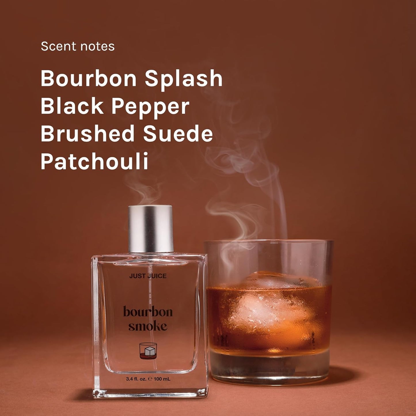 Just Juice Bourbon Smoke - Spicy, Warm Vanilla Perfume for Women and Men - Amber Mini Travel Perfume with Black Pepper, Cedar, Suede - 0.33 oz