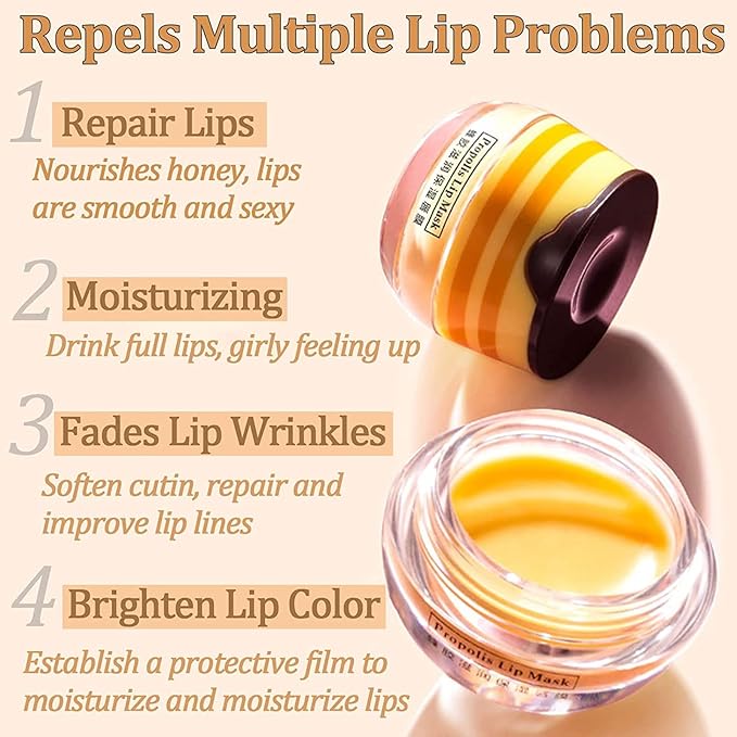 Honey Lip Balm Pot, Honey Lip Mask Propolis Lip Mask Balm Moisturizing Hydrating Prevention Dry and Cracked Lip Scrubs Exfoliator (1 Pack Honey)