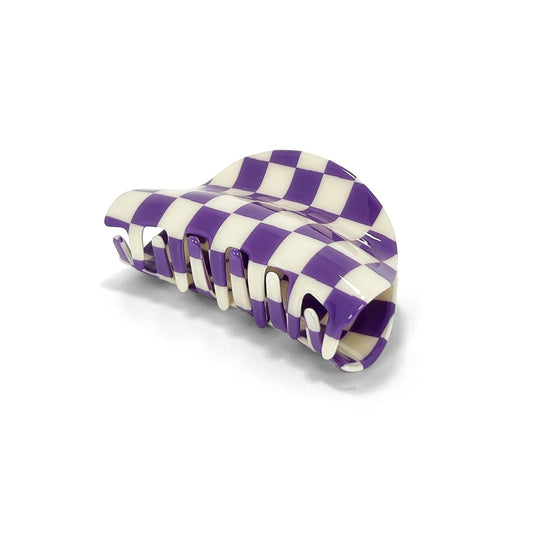Two Oh One Checkered Hair Clip Claw Acrylic Strong Hold Women's Accessory for all Hair Type, Purple