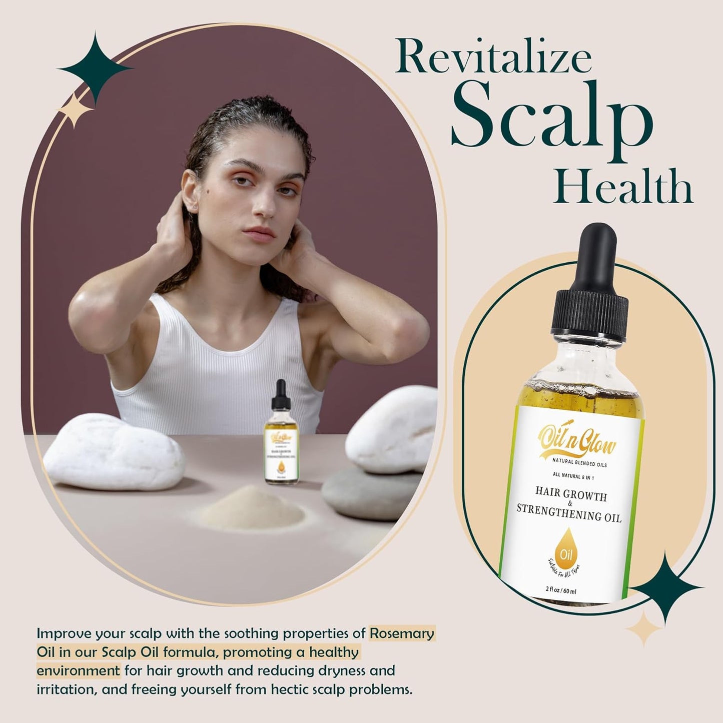 USDA Certified Organic 8 in 1 Natural Hair Growth Serum & Strengthening Oil with Rosemary, Castor, 100% Vegan Jojoba, Coconut, Grape Seed, Ginger & Scalp DHT Blocker Peppermint Oil -2 FL