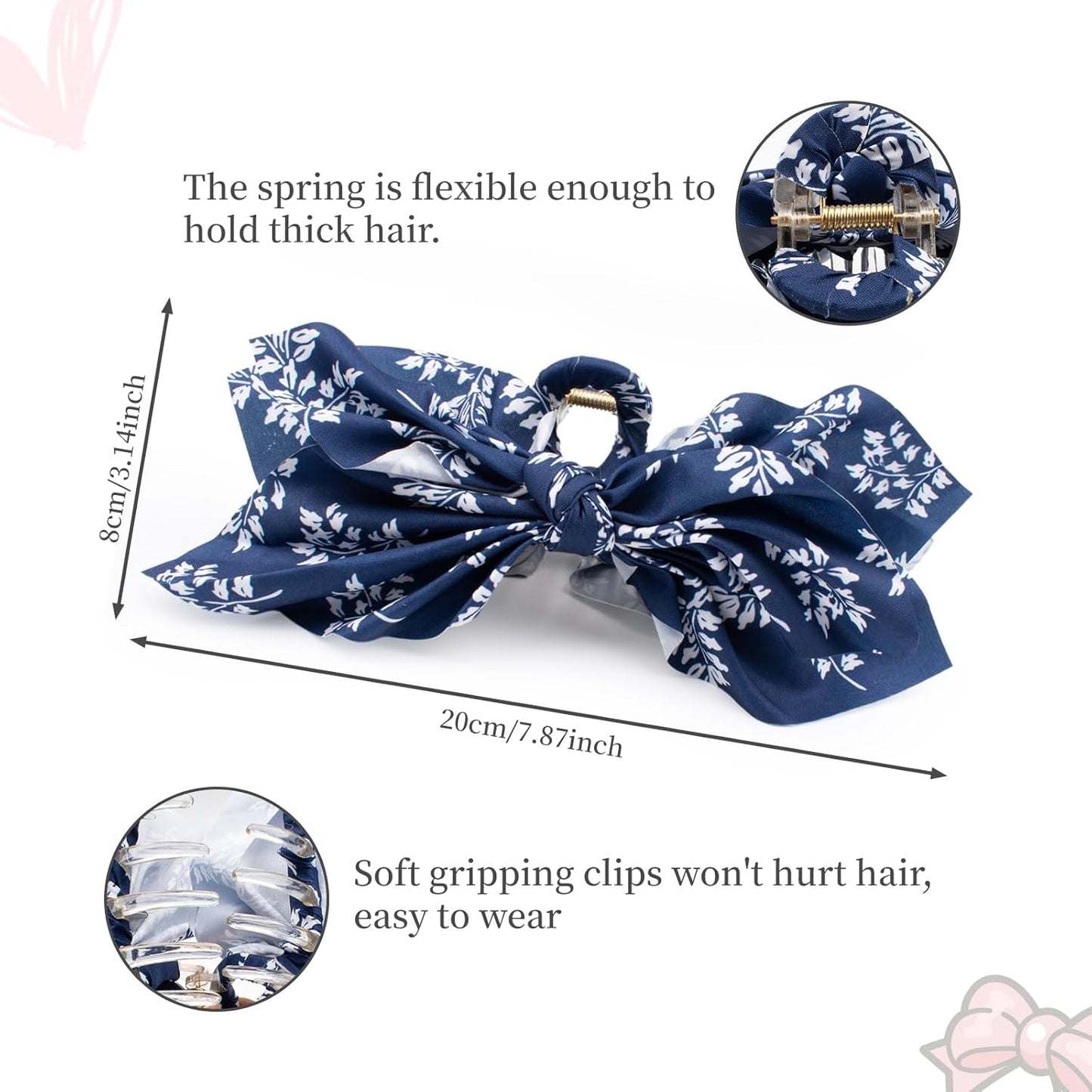 Bow Claw Clips Bow Hair Clips Blue White 1PCS Big Hair Bows for Women Butterfly Styling Large Hair Clips for Thick Hair for Girls Hair Accessories for Teens