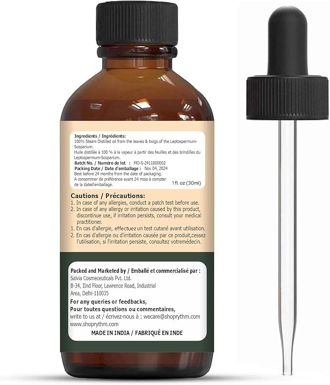 Manuka (Leptospermum scoparium) Oil | Pure & Natural Oil for Skin Care. Hair Care, Aroma & Diffusers- 30ml/1.01fl oz