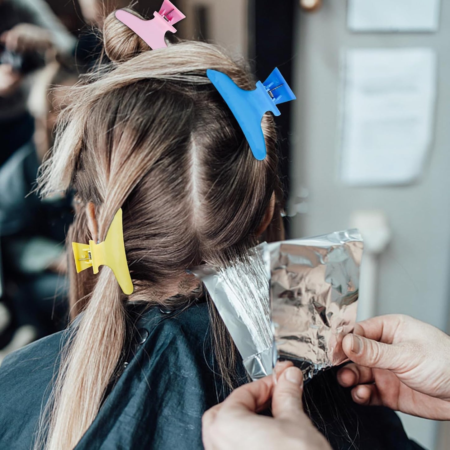 Hair Clips for Styling Sectioning 12 Pack Pink Yellow Blue Butterfly Clamps Hair Claw Clips Pro Salon Hair Clips for Styling, Sectioning, Cutting and Coloring