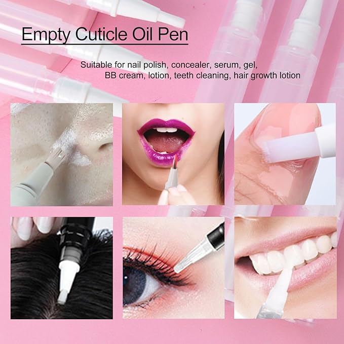 10 Pcs Empty Cuticle Oil Pen Nail Oil Pen Transparent Twist Pens with Brush Tip for Lip Gloss Nail Polish Eyelash Growth Liquid with 16Stickers (5ML)