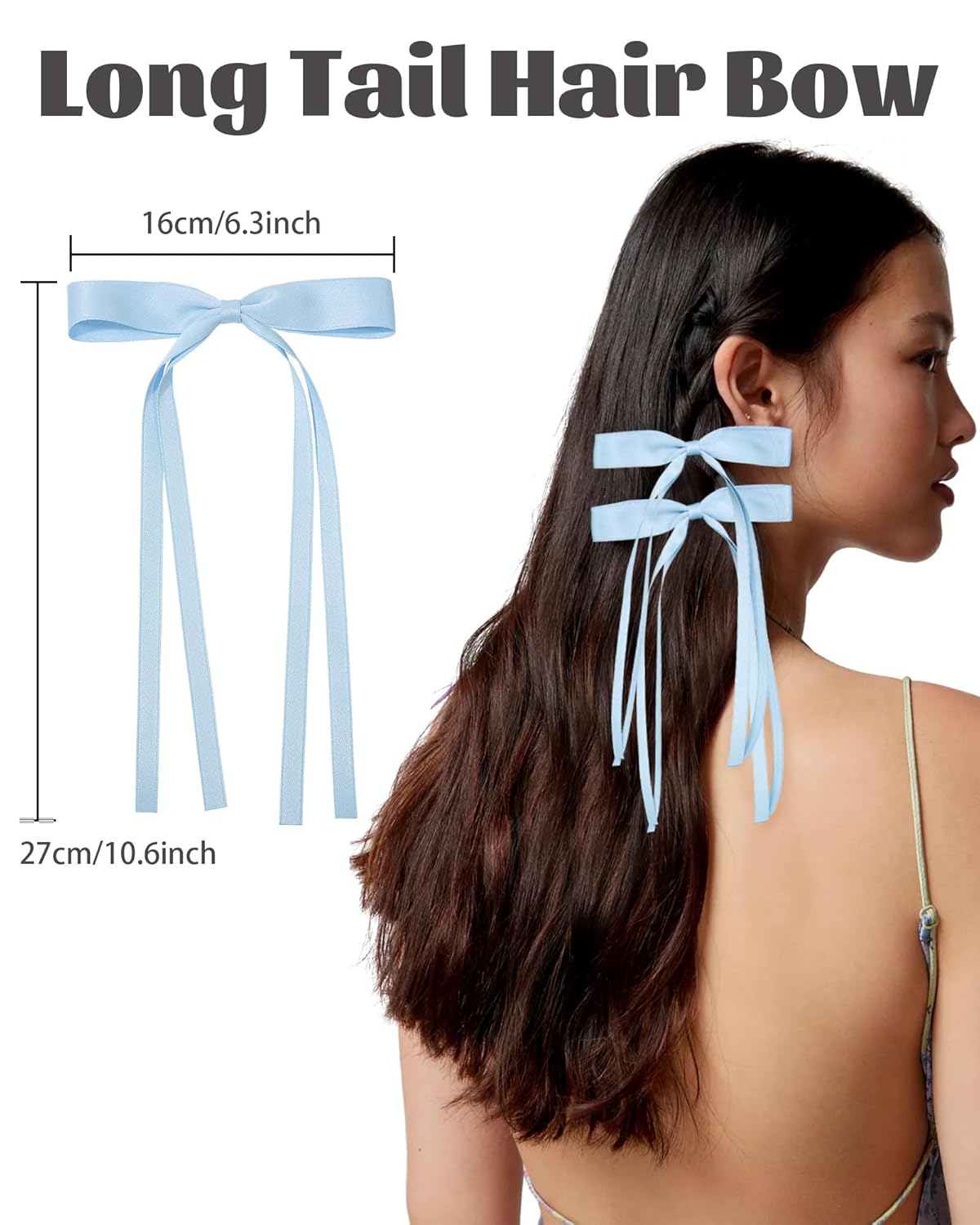 6Pcs Tassel Ribbon Hair Accessories for Women and Girls - Bowknot Clips with Long Tails in Assorted Colors (Blue/Pink/White/Beige/Purple/Red)