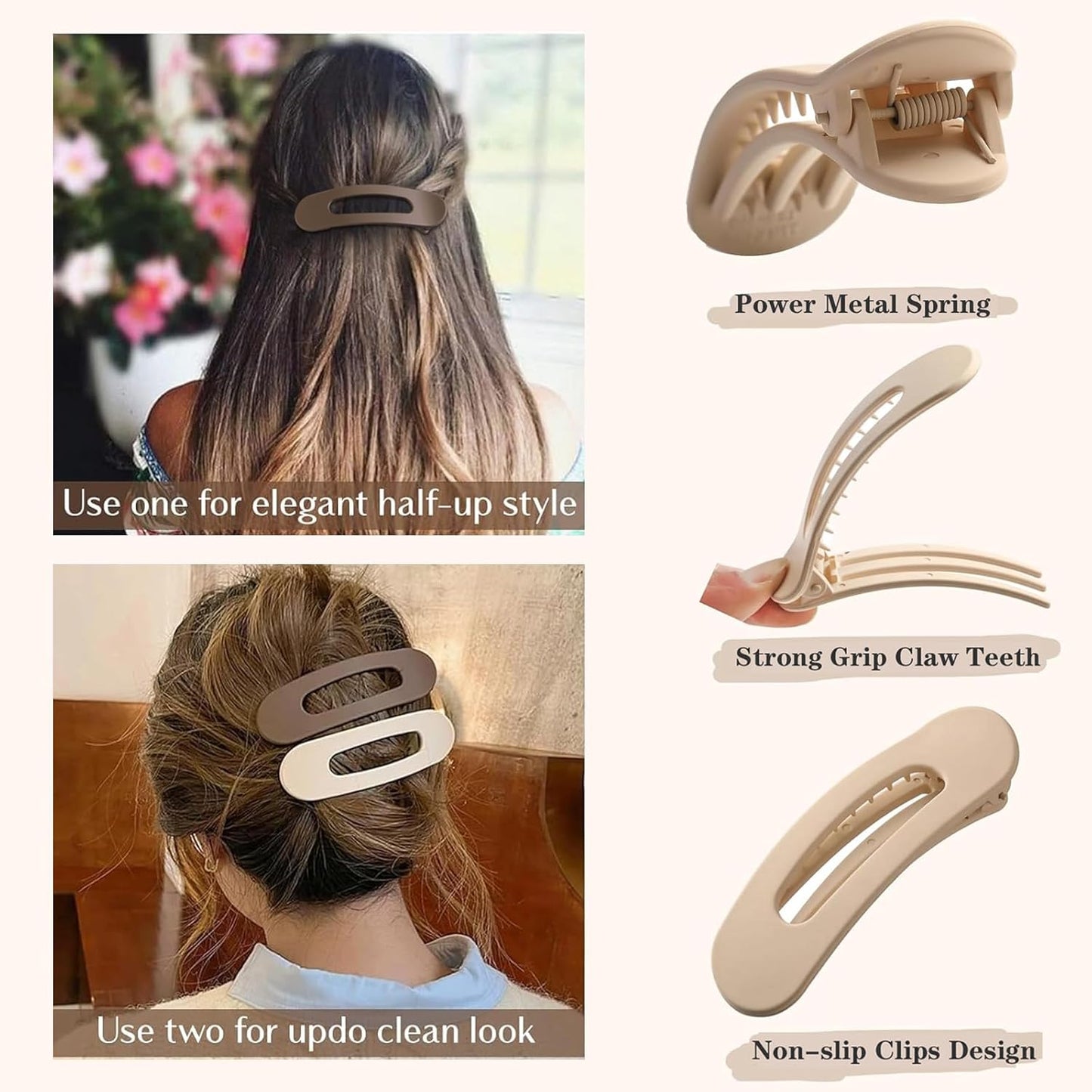 5 Pcs Flat Hair Clips, Medium Lay Flat Claw Clips for Women Girls,Strong Hold Non-slip Matte Hair Claws for Thick Thin Hair(Classic)