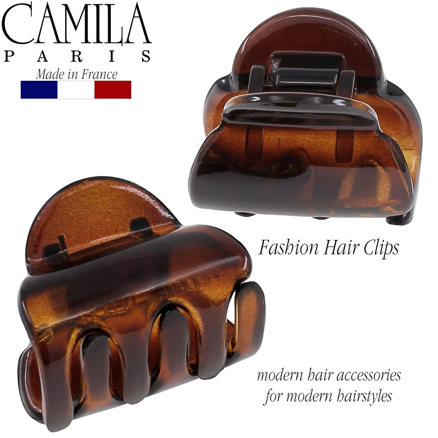 Camila Paris CP3479 French Hair Clip for Women, Set of 2 Small Tortoise Shell Girls Hair Claw Clips Fashion Durable Hair Accessories for Women, Ladies Strong Hold No Slip Grip Clamp, Made in France