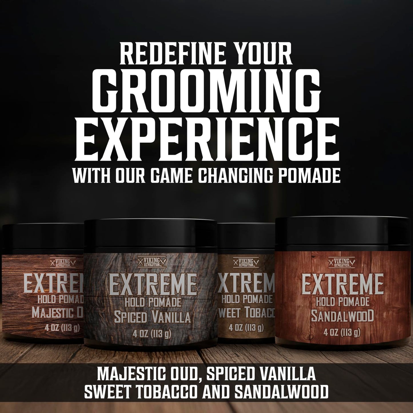 Viking Revolution Sandalwood Hair Pomade for Men - Extreme Hold Water-Based Hair Gel - Extra Firm Strong Hold With High Shine - Mens Pomade (4oz)