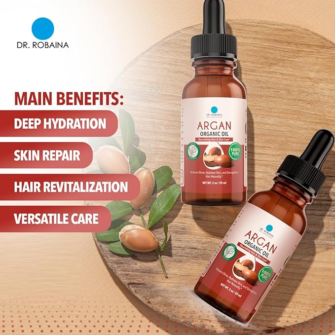 Dr. Robaina 100% Pure & Natural Argan Oil – Deep Hydration, Skin Repair & Natural Antioxidants for Healthy Skin & Hair – Made in USA