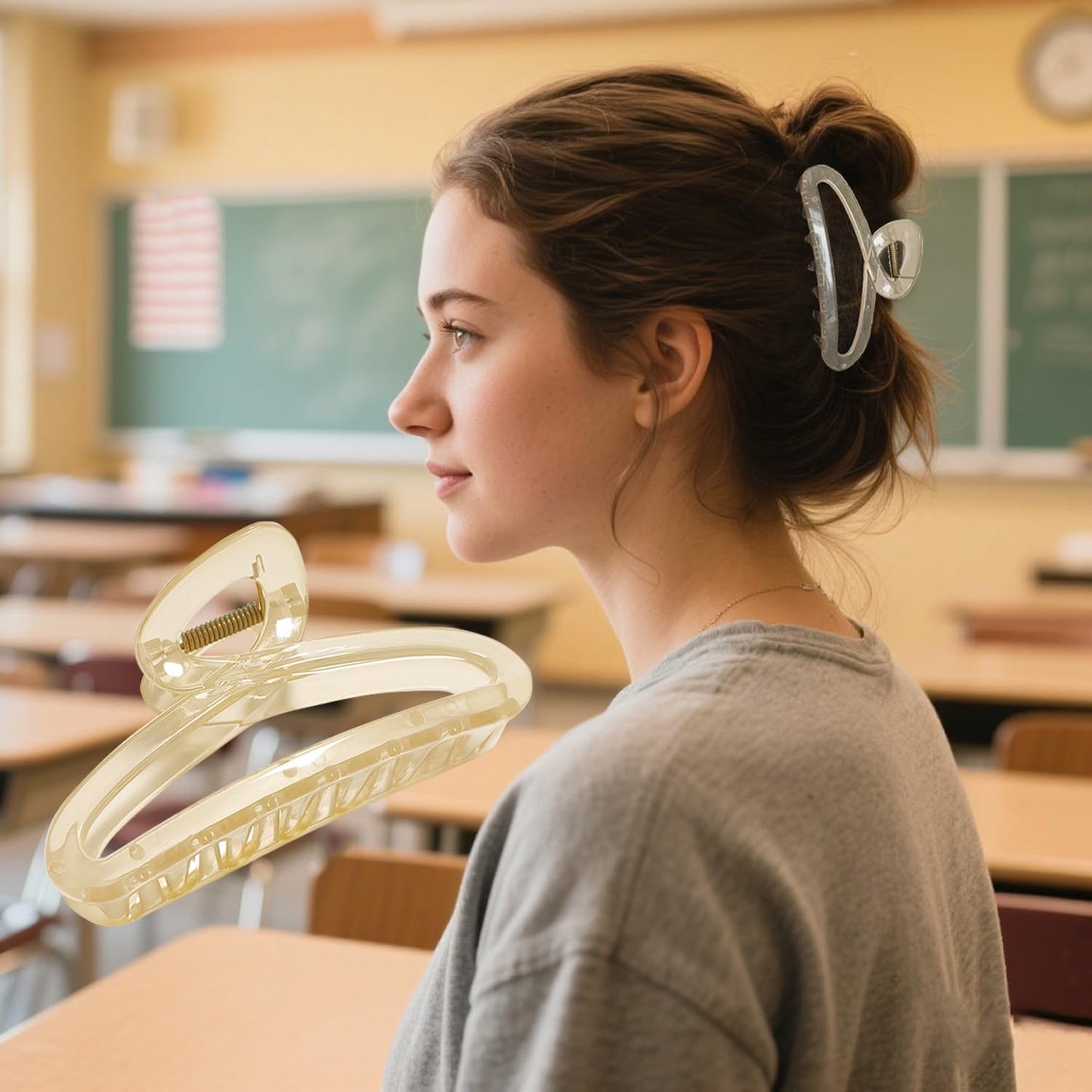 Hair Claw Clips, 4.3 Inch Non-Slip Unbreakable Jelly Hair Claws for Women Long & Medium Thick Hair, 4 Pack