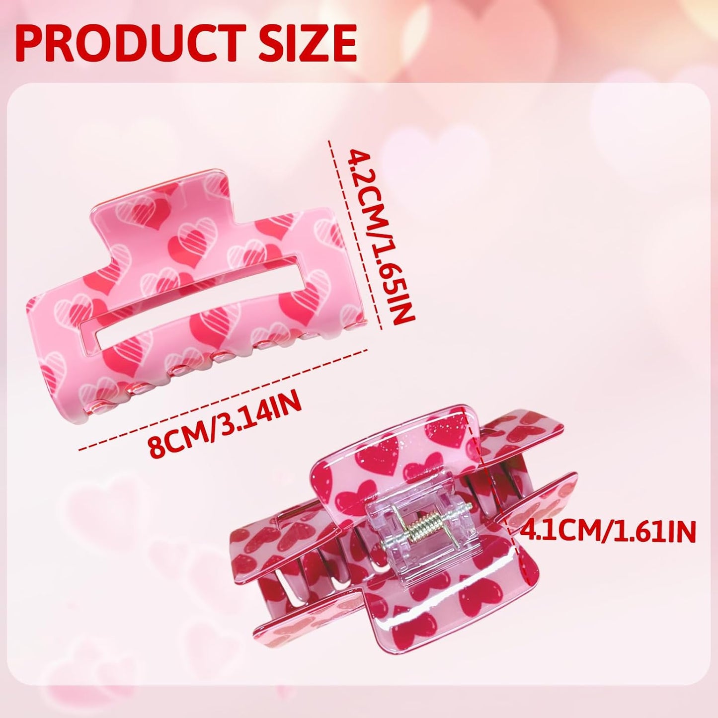 2 PCS Valentine's Day Hair Claw Clips, Large Square Claw Clip for Thick and Thin Hair, Valentine's Day Hair Clip, Love Heart Hair Claw, Cute Hair Accessories for Women Girls
