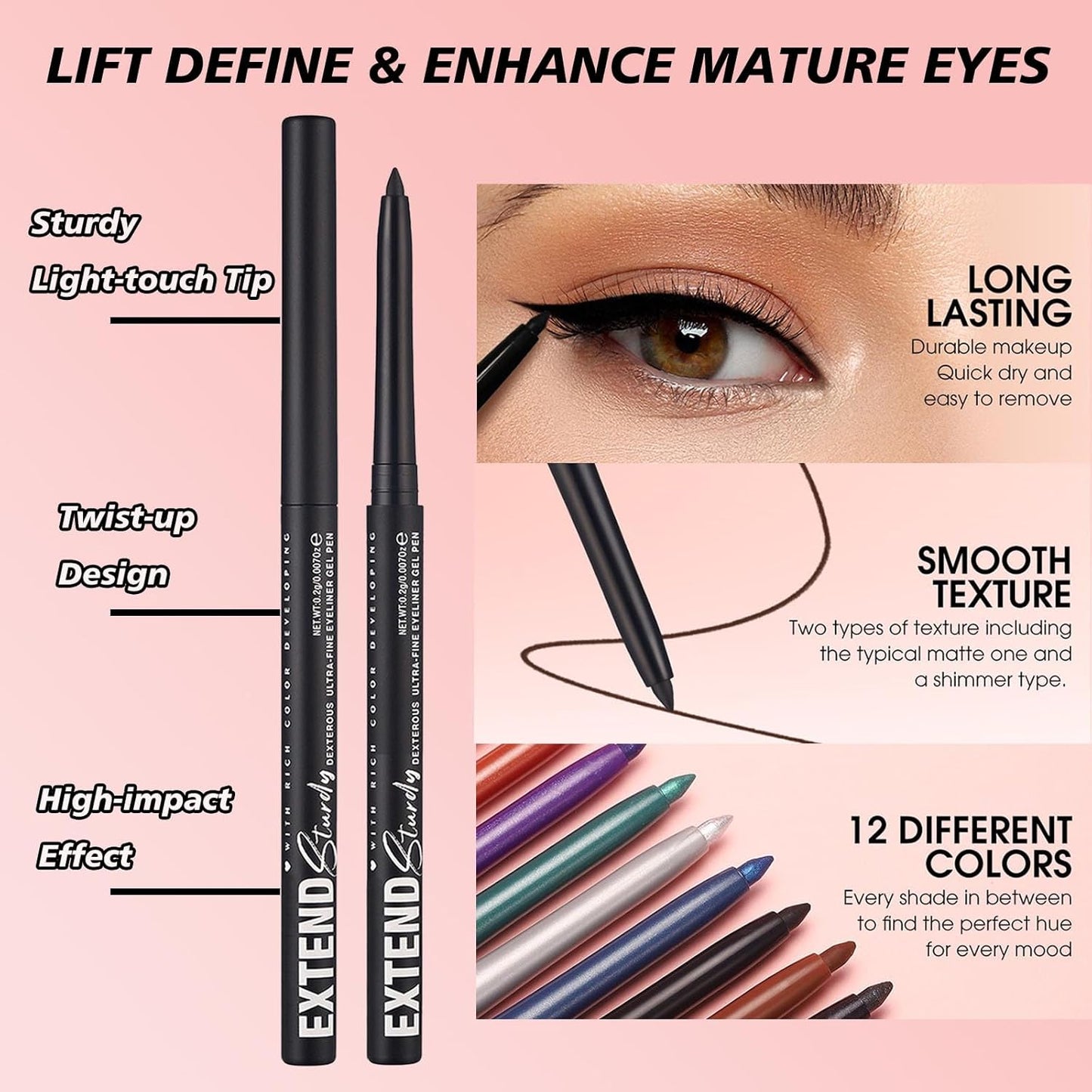 Green Eyeliner Waterproof Green Glitter Eyeliner Pencil Long Lasting Smudge-proof green gel eyeliner for women Hypoallergenic (04#)